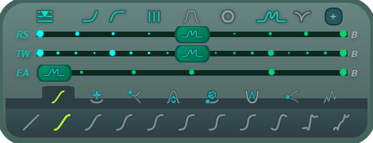 EasyFreak's compact vertical stack of three curve controls and animation tools